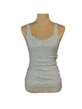 Vintage Rare Y2K Aberration Fitch Lace Trim Ribbed Tank Top Sz L Slim Gray 2000s